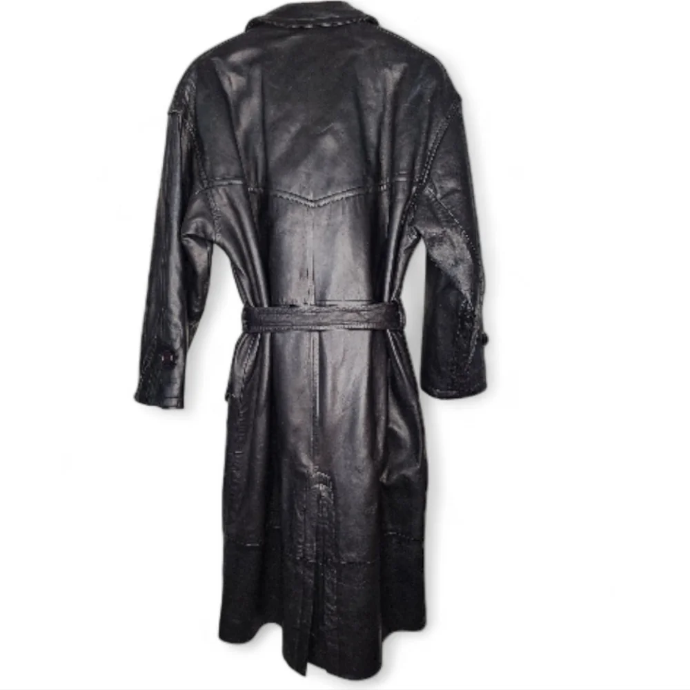 1980s Michael Hoban North Beach Vintage Leather Trench Coat in Black Size 38